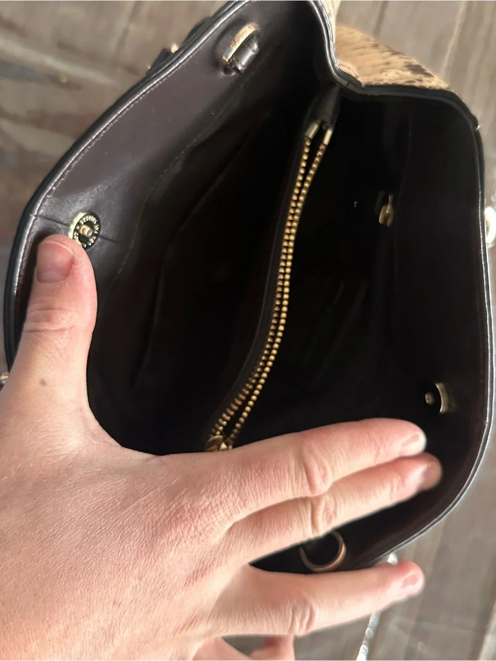 Coach Mini Tote in Neutral Snake-Print with Black Handles